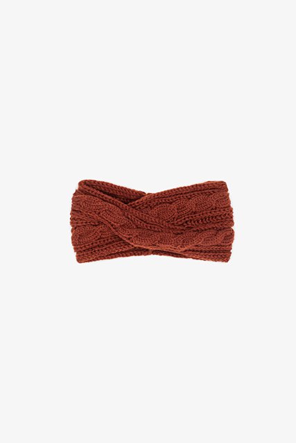 Cable Knit Cross Ear Warmer | Rust