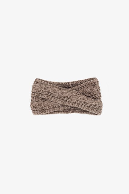 Cable Knit Cross Ear Warmer | Taupe