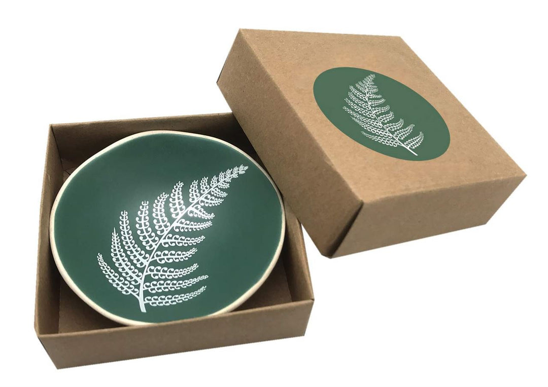 Fern White on Green Bowl 7cm