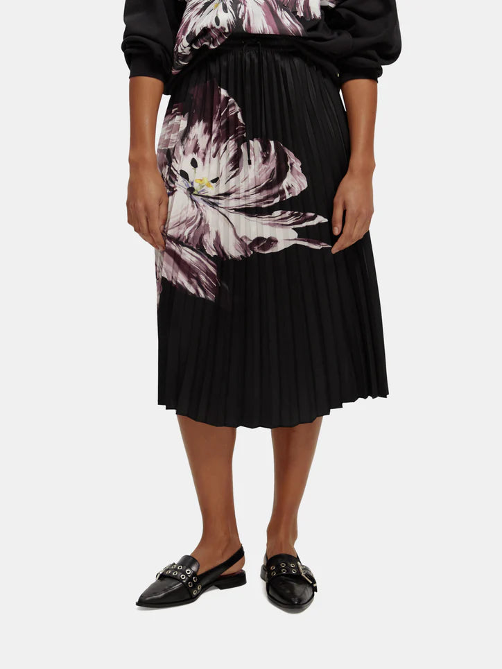 Printed Pleated Midi Skirt