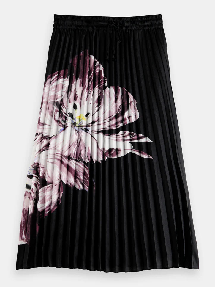 Printed Pleated Midi Skirt