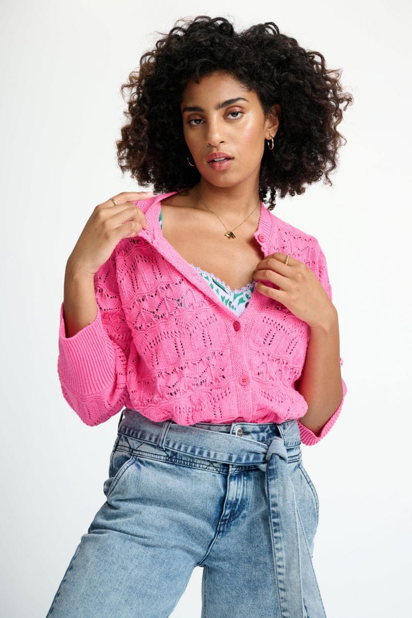 Ajour Marshmallow Pink Cardigan
