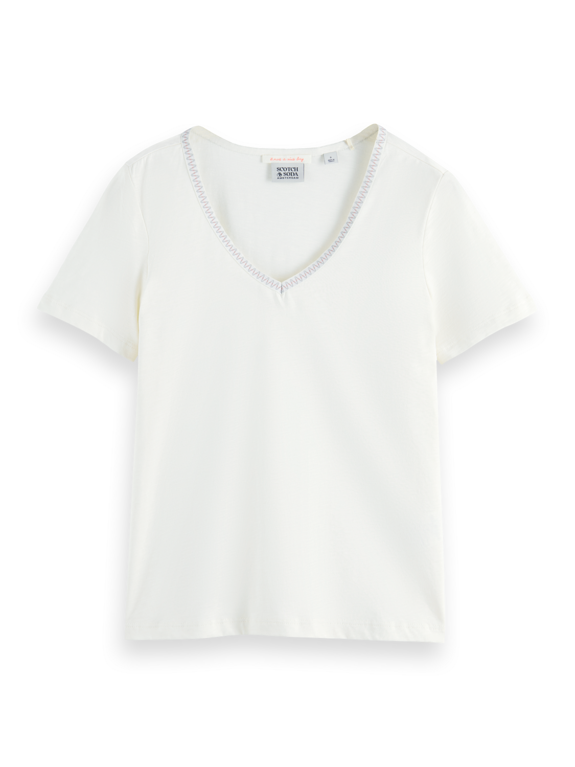 Woven Trim V-Neck T-Shirt