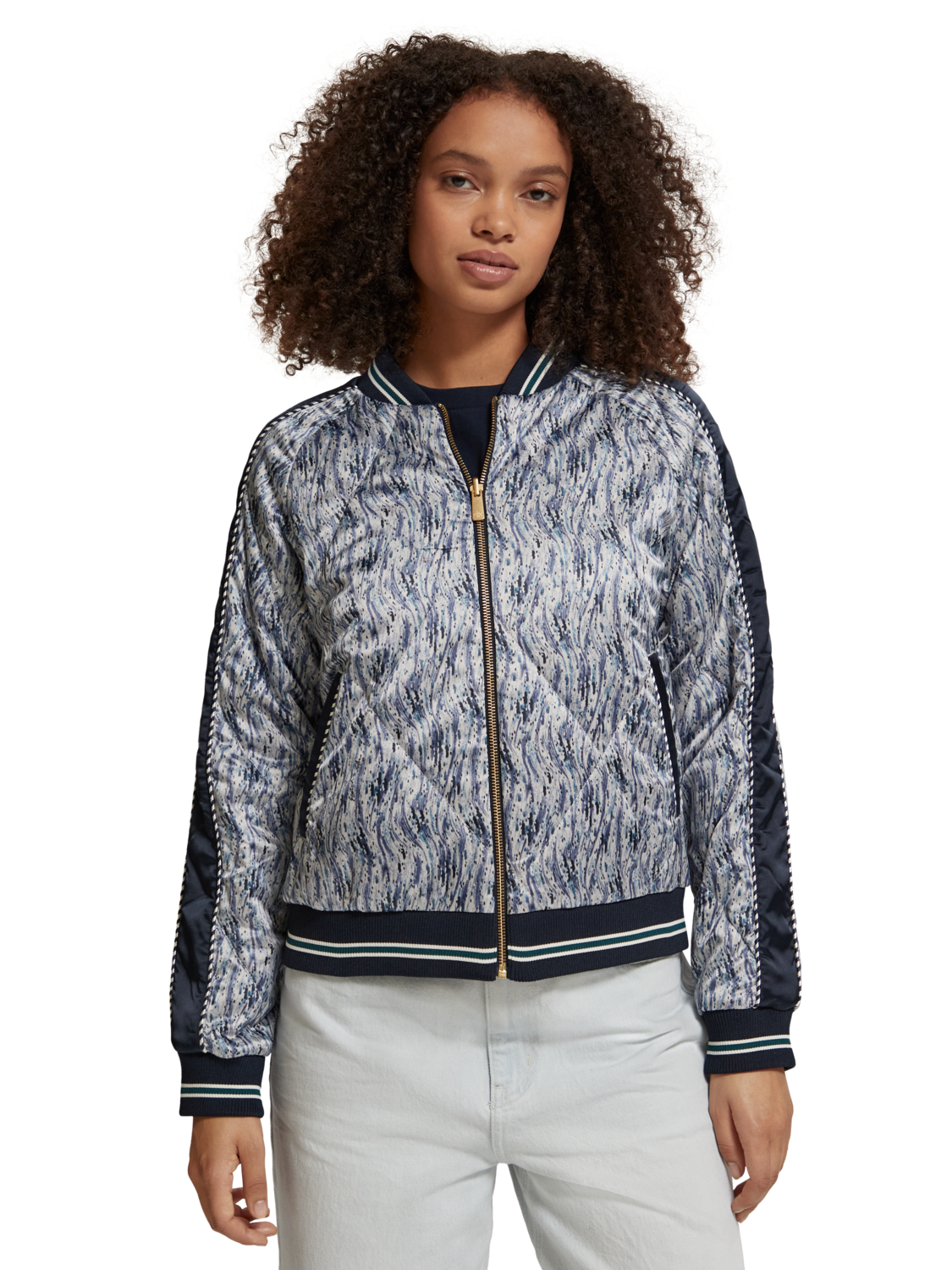 Embroidered Bomber with Contrast Detail