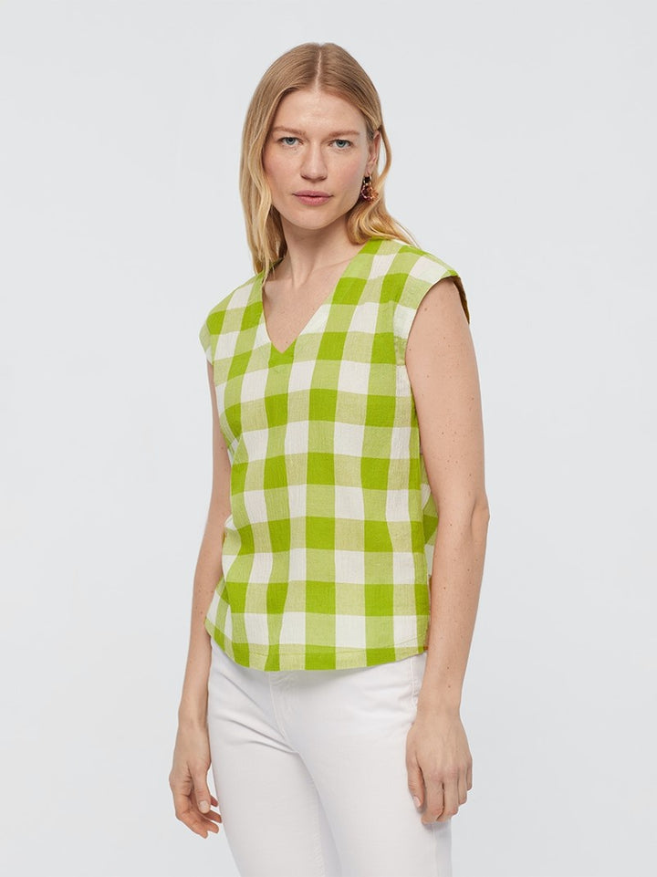 Sleeveless Gingham Cotton Top