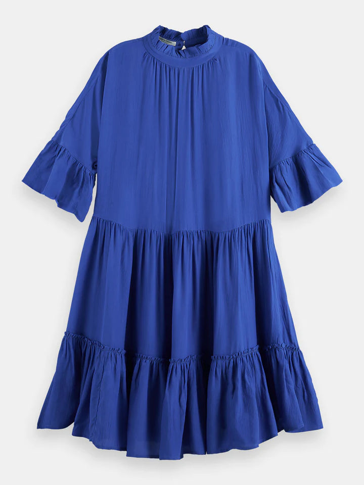 Ruffle-Sleeved Tiered Mini Dress