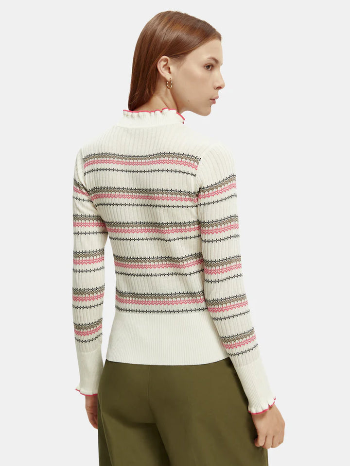 Fair Isle Striped Ruffle-Neck Sweater