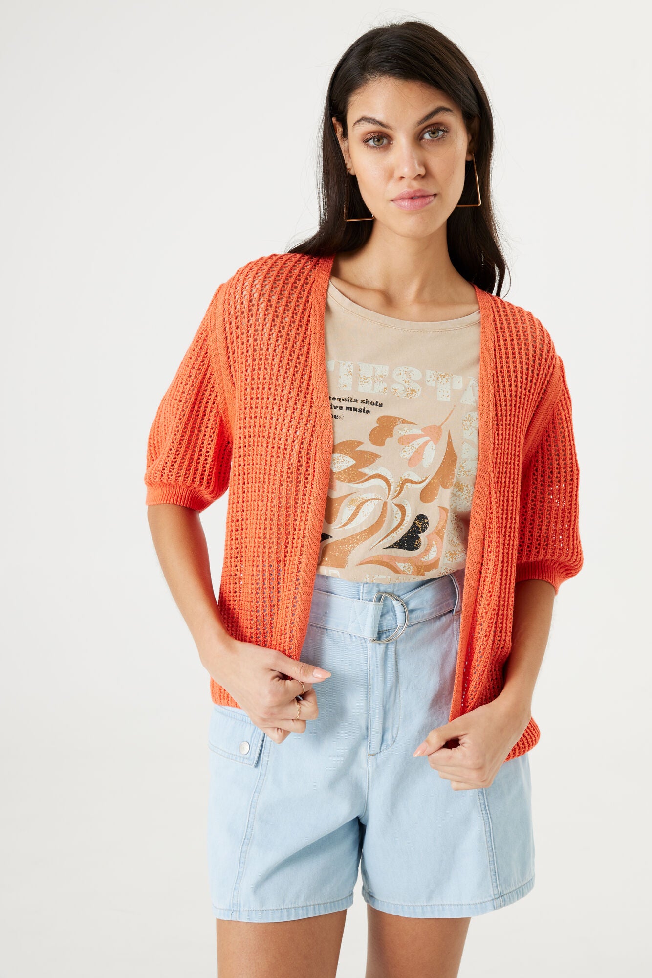 Ladies Cropped Sleeve Cardigan