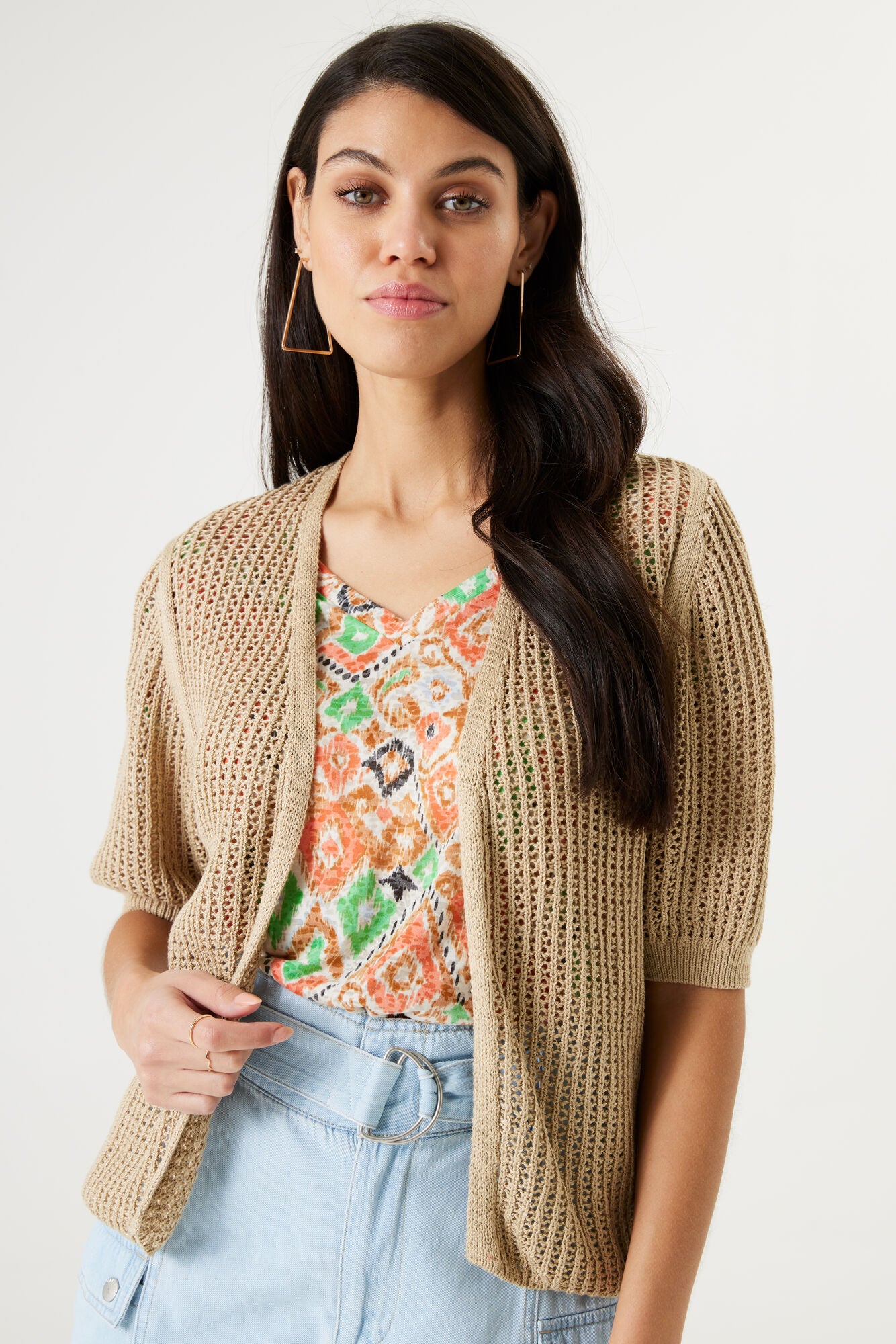 Ladies Cropped Sleeve Cardigan