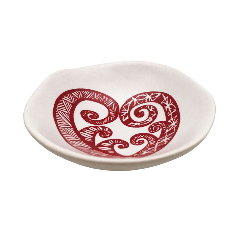 Red Aroha Fern On White Bowl 7cm