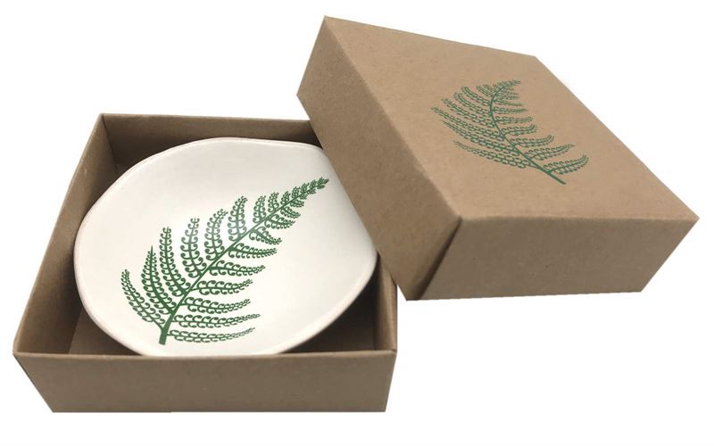 Green Fern On White Bowl 7cm