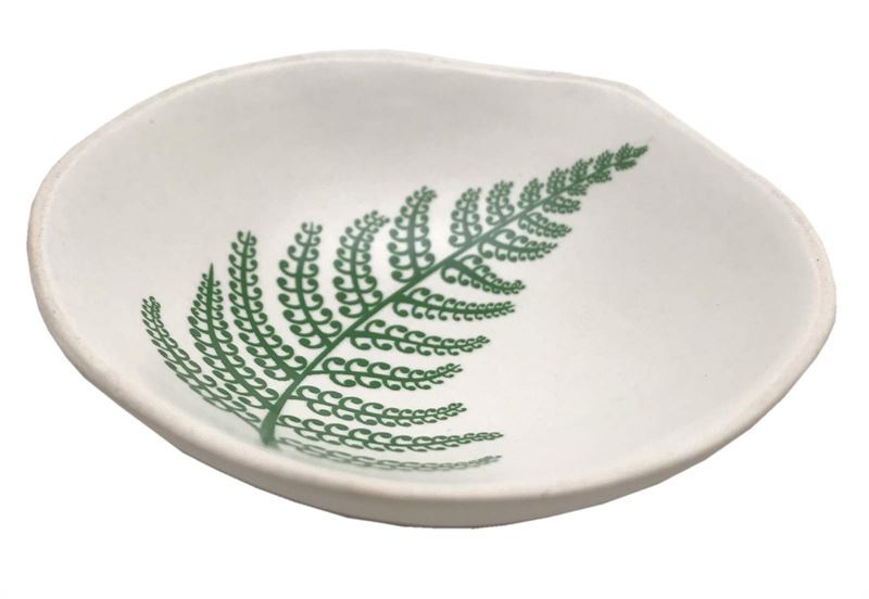 Green Fern On White Bowl 7cm