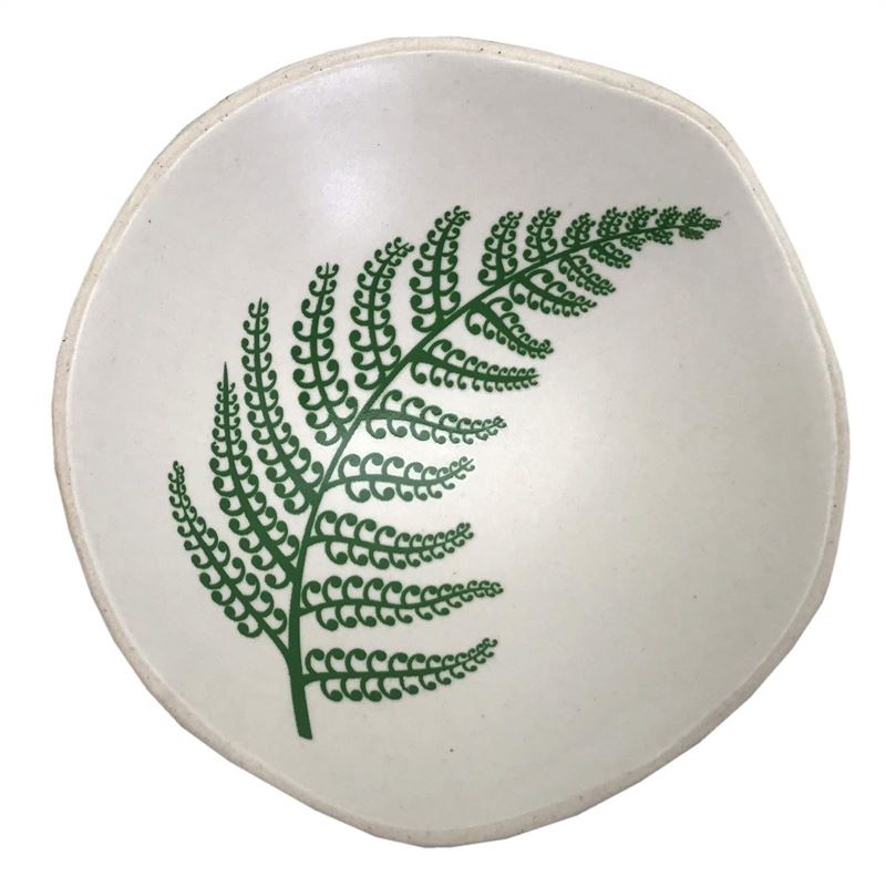 Green Fern On White Bowl 7cm