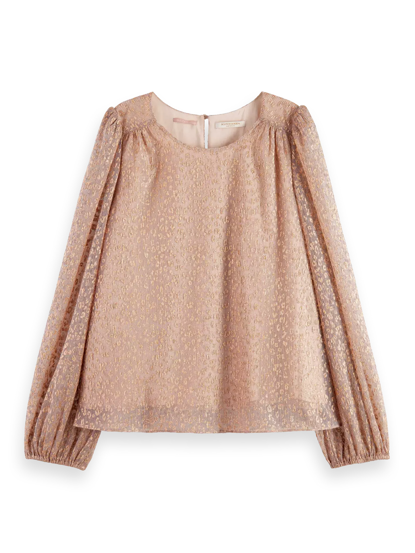 Metallic Balloon Sleeve Drapey Blouse