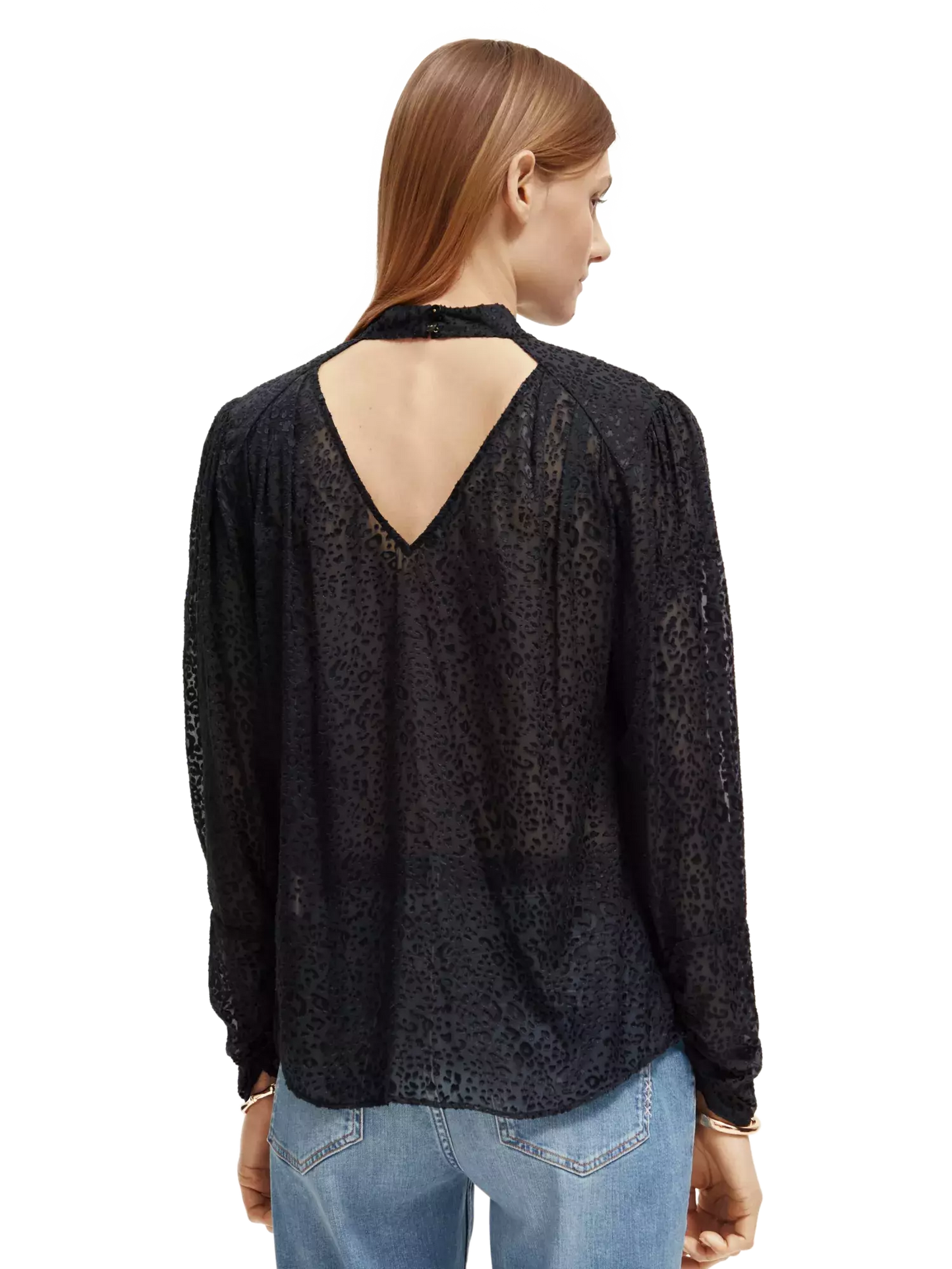 Mock Neck Open Back Blouse