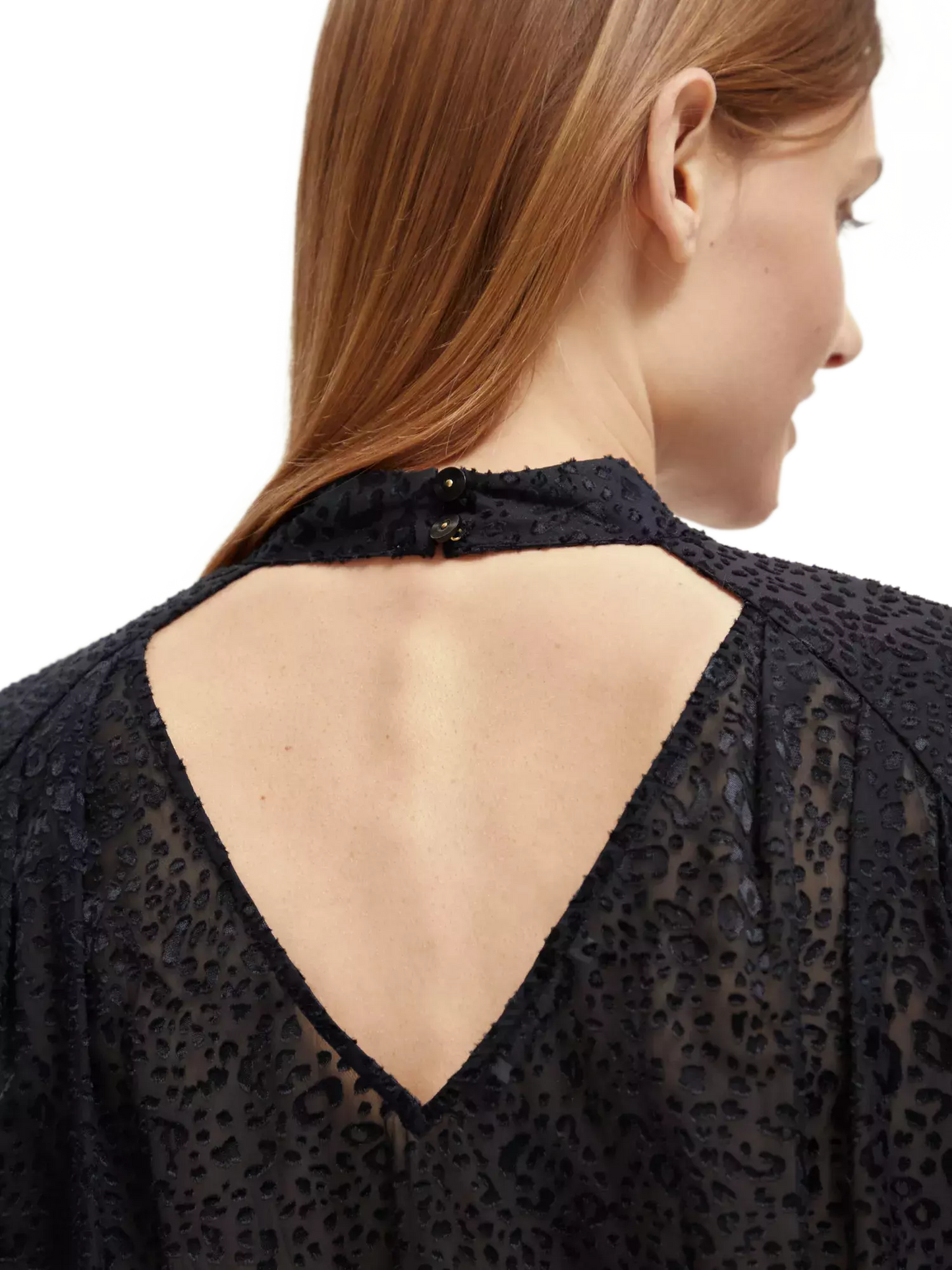 Mock Neck Open Back Blouse