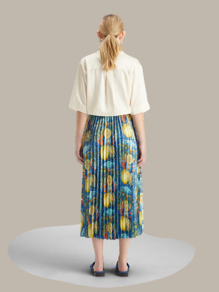 Pleated Printed Skirt