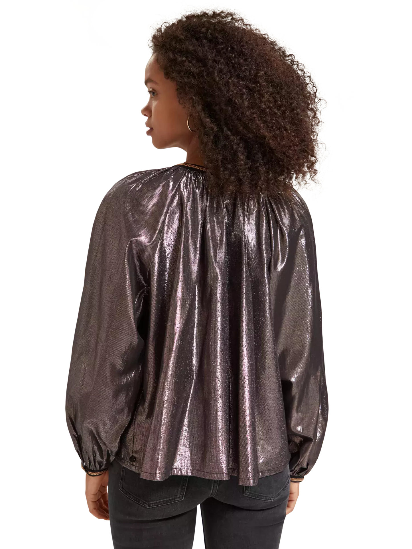 Shiny Balloon Sleeve Blouse