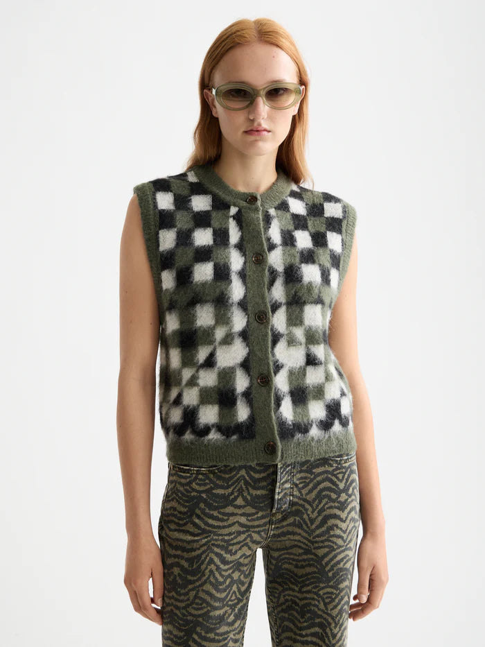 Fuzzy Jacquard Spencer Vest