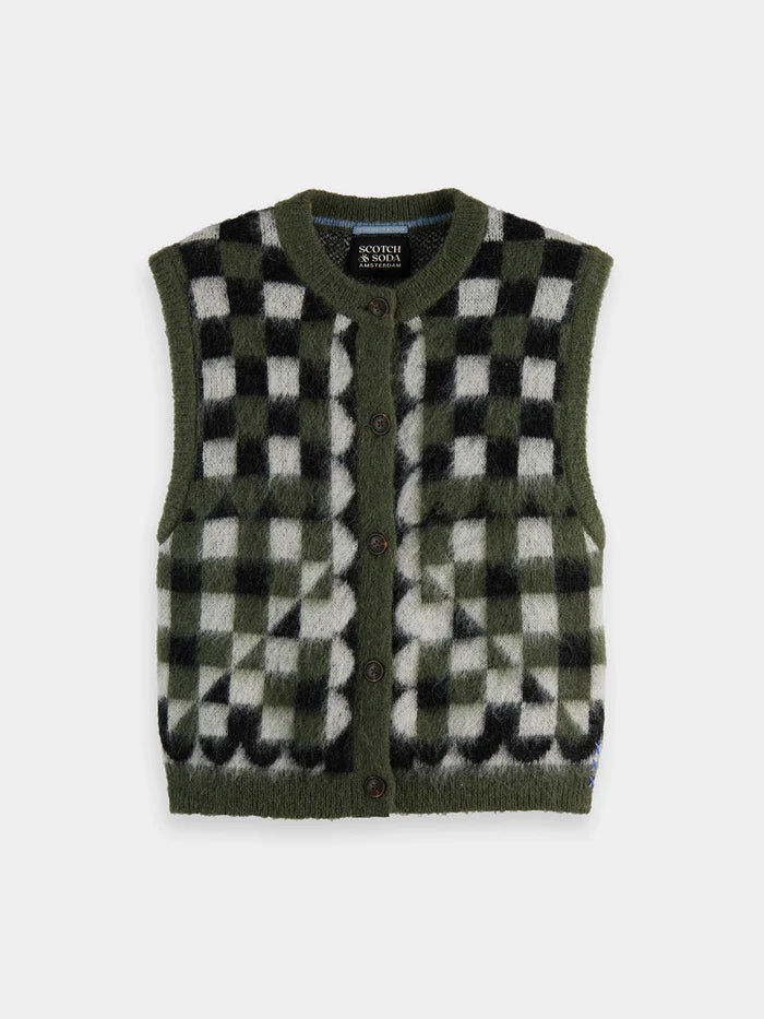 Fuzzy Jacquard Spencer Vest