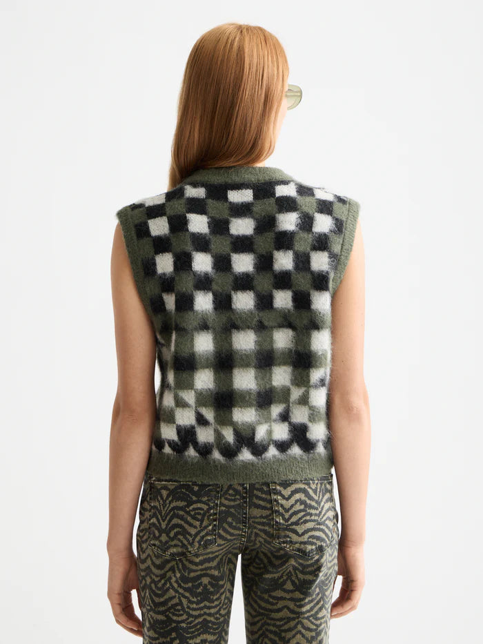 Fuzzy Jacquard Spencer Vest