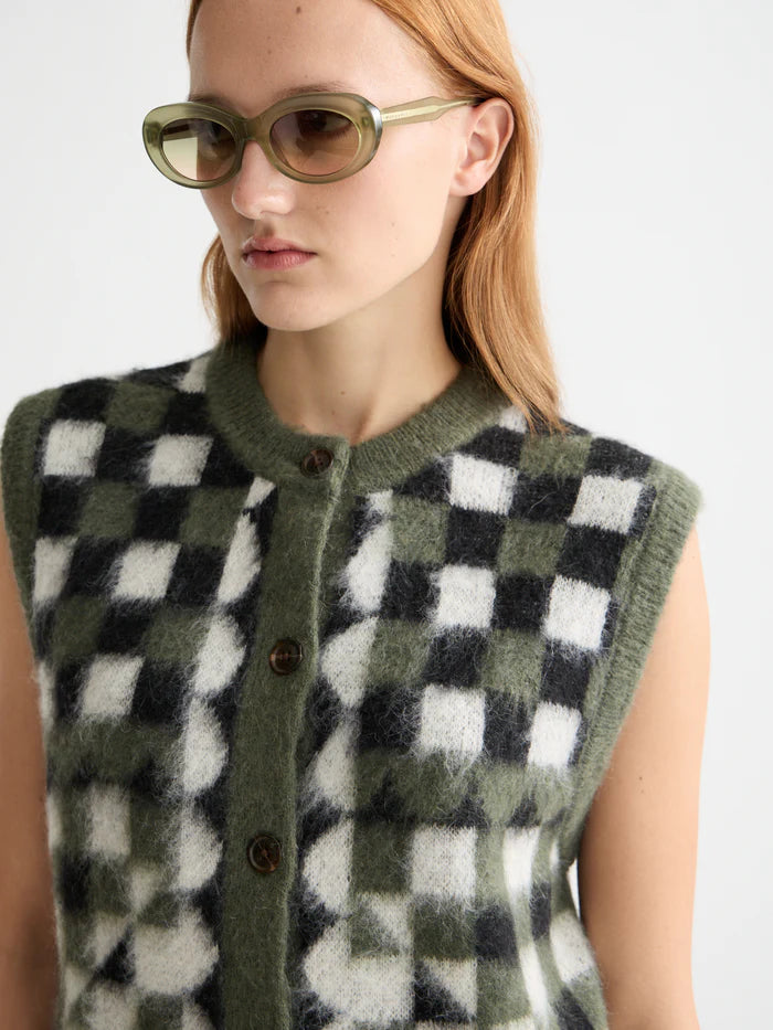 Fuzzy Jacquard Spencer Vest