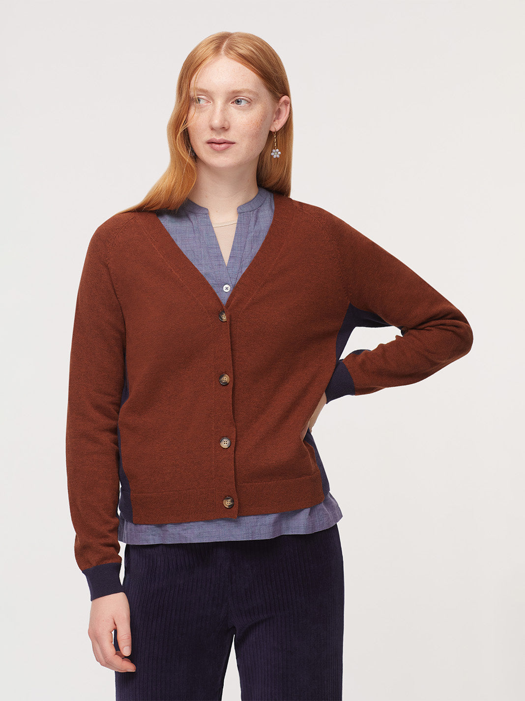 Two Tone V-Neck Cardigan