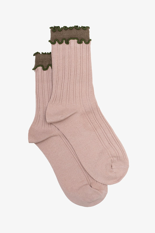 Blush Sock and Khaki Frill