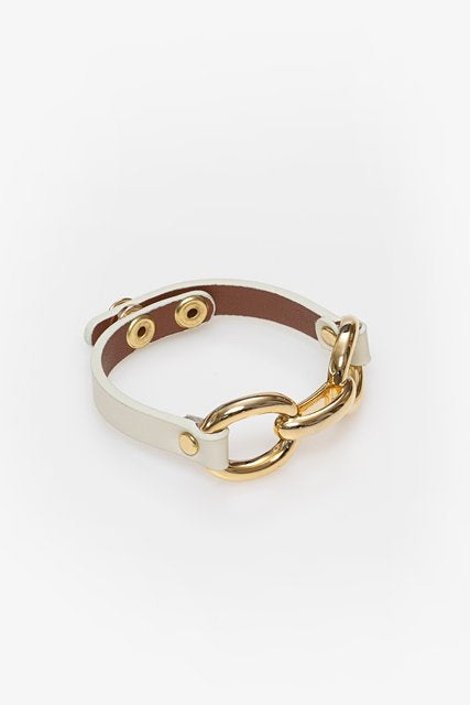 Leather Gold Chain Link | Bone