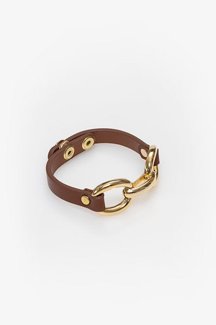 Leather Gold Chain Link | Tan