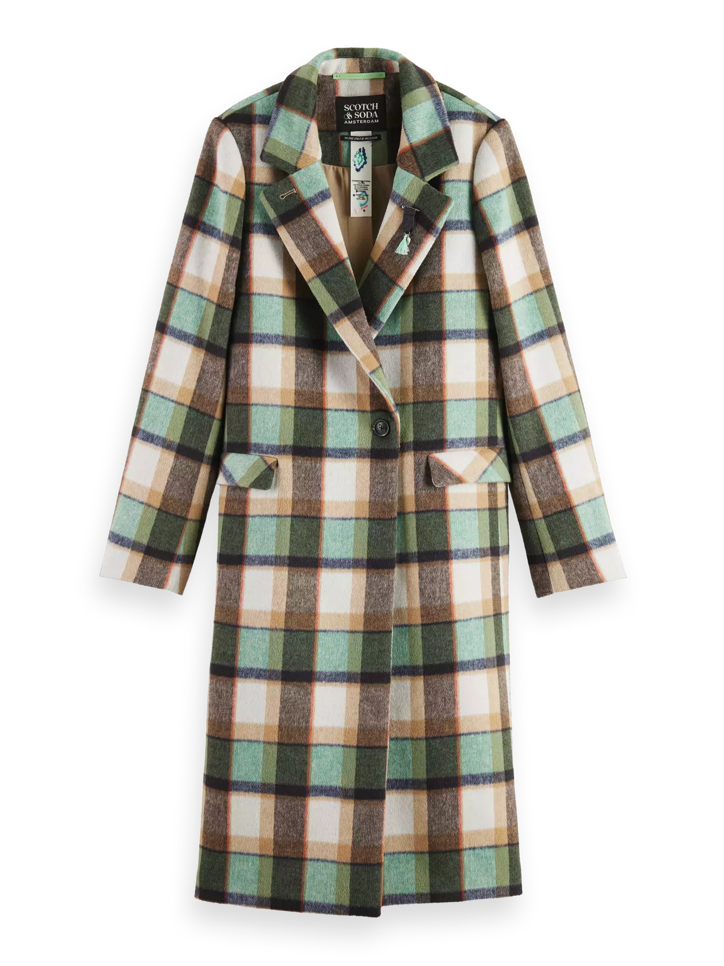 Single-Breasted Wool Check Coat