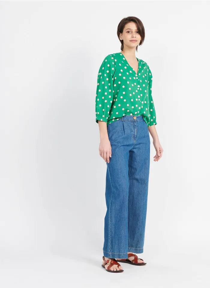 Wide-Leg Cotton Denim Pants