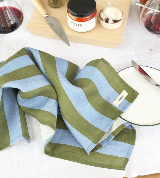 Lettuce Tea Towel | Bold Stripe Periwinkle & Olive