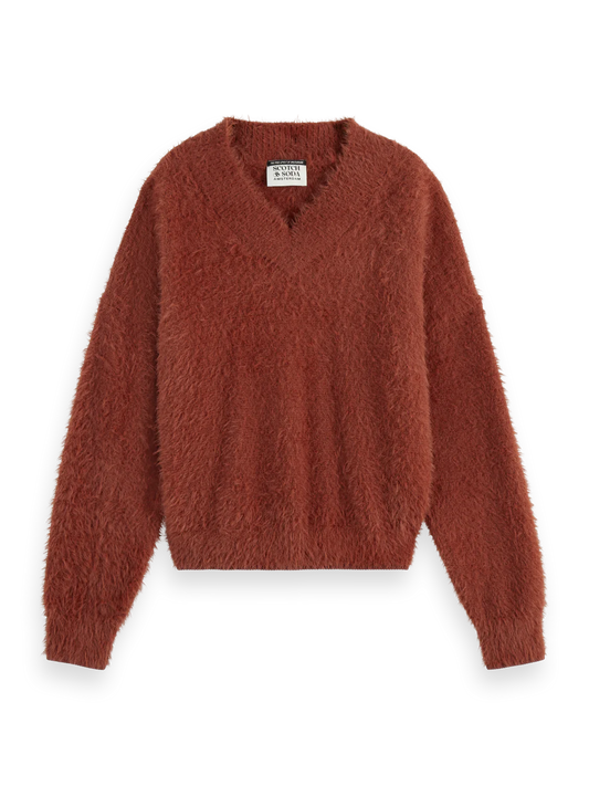 Fluffy Relaxed V-Neck Pullover