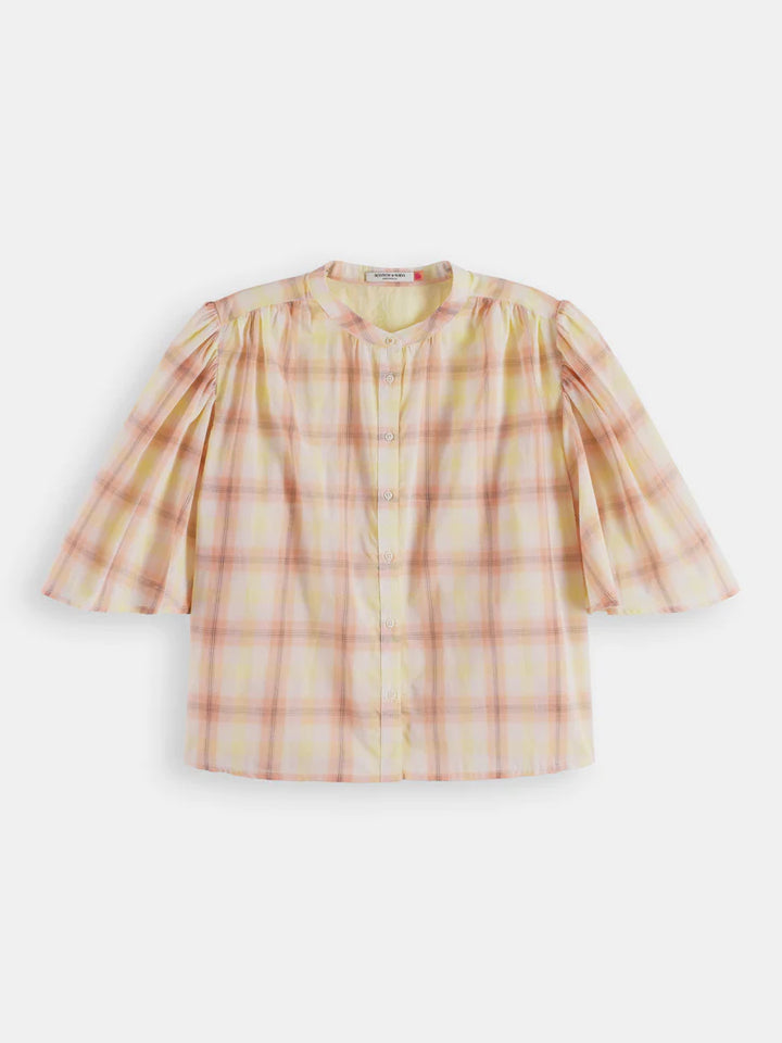 Plaid Flutter Sleeve Shirt