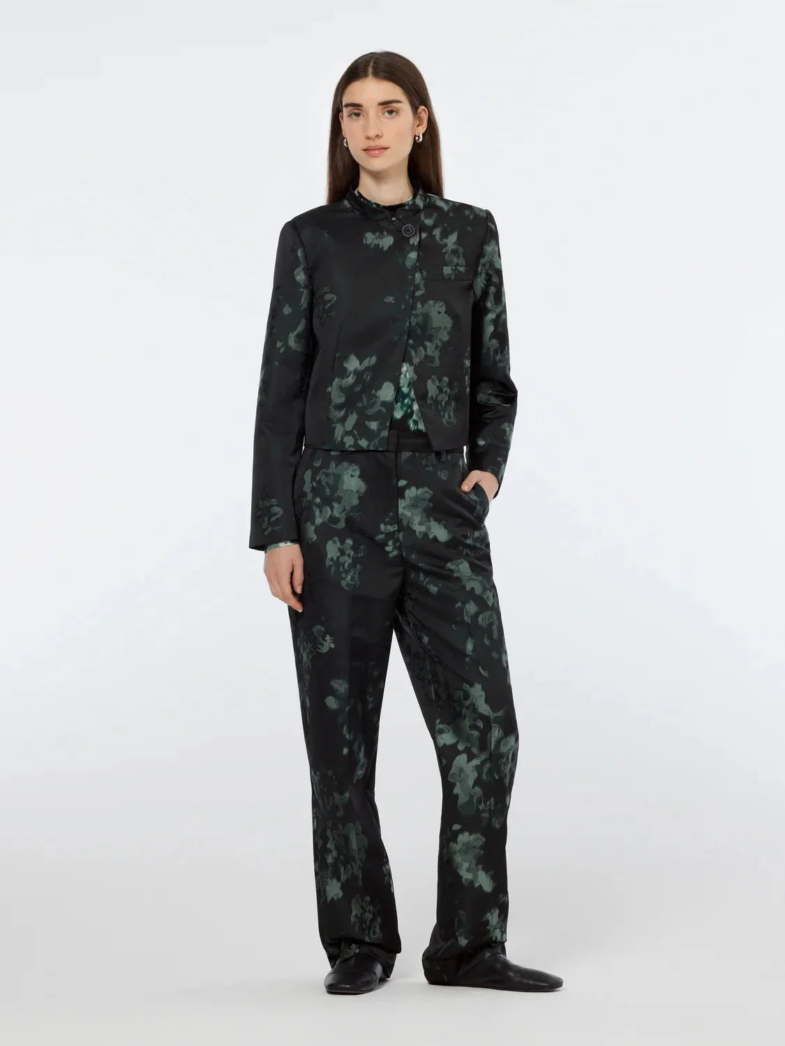 Floral Jacquard Cropped Blazer