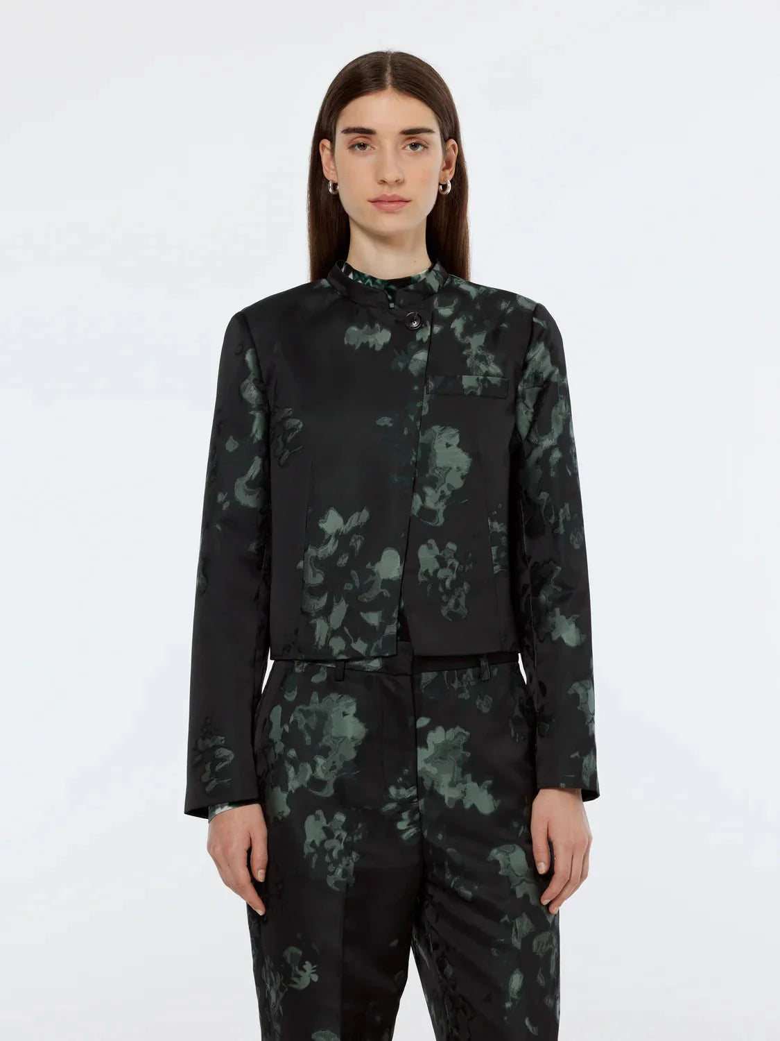 Floral Jacquard Cropped Blazer