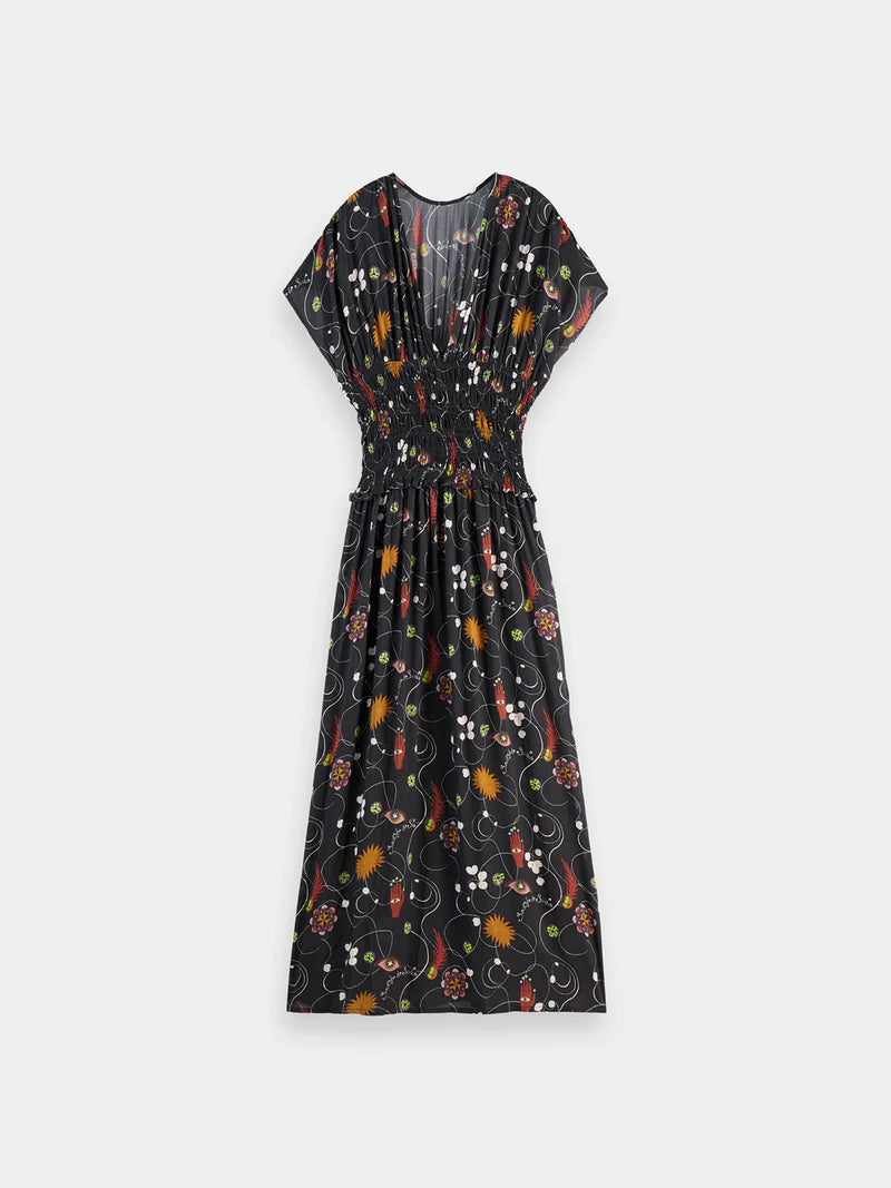 Printed Modal Smock Waist Maxi Dress