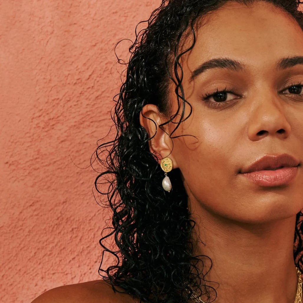 Wandering Soul Earrings | Green Onyx & Pearl