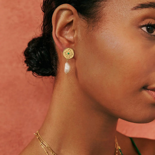 Wandering Soul Earrings | Green Onyx & Pearl