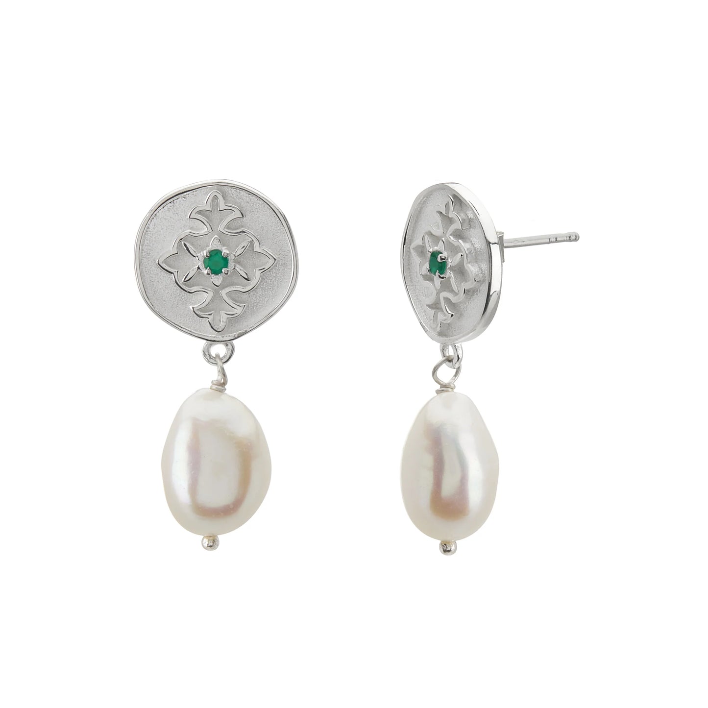 Wandering Soul Earrings | Green Onyx & Pearl