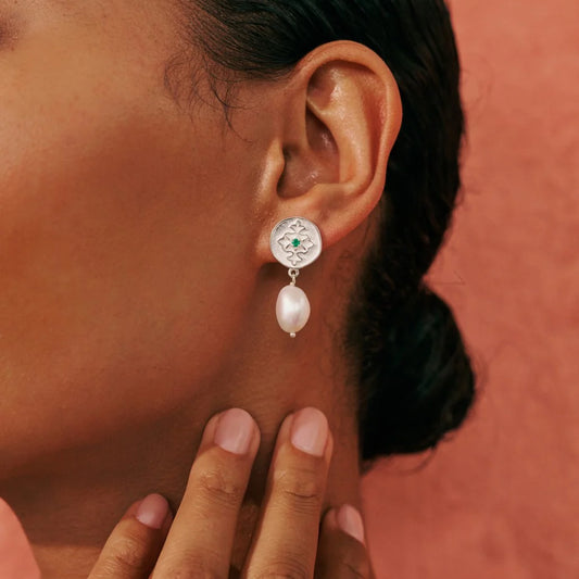 Wandering Soul Earrings | Green Onyx & Pearl
