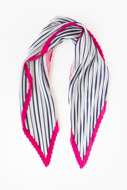 Pleated Scarf | Pink & Navy Stripe