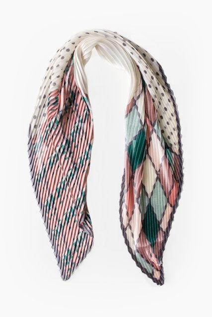 Pleated Scarf | Pink and Green Plaid