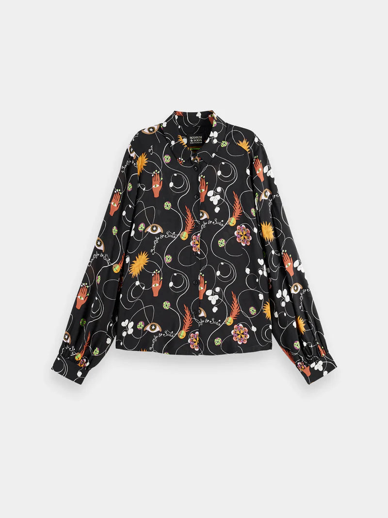 Viscose Printed Balloon Sleeve Shirt