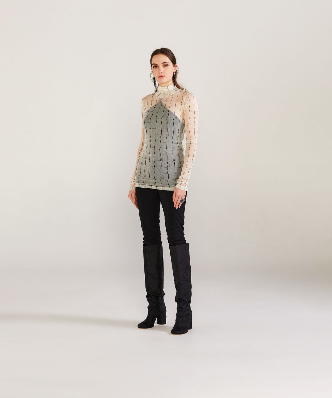 Print Fitted Translucent Tunic - Framework Print