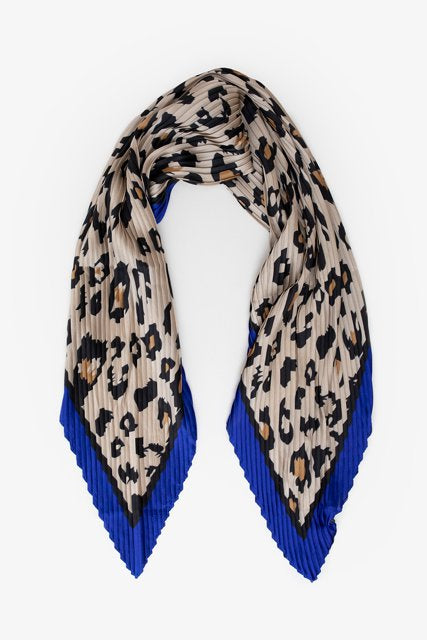 Pleated Scarf | Leopard Blue Edge