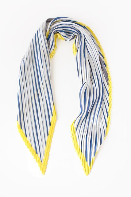 Pleated Scarf | Yellow & Navy Stripe