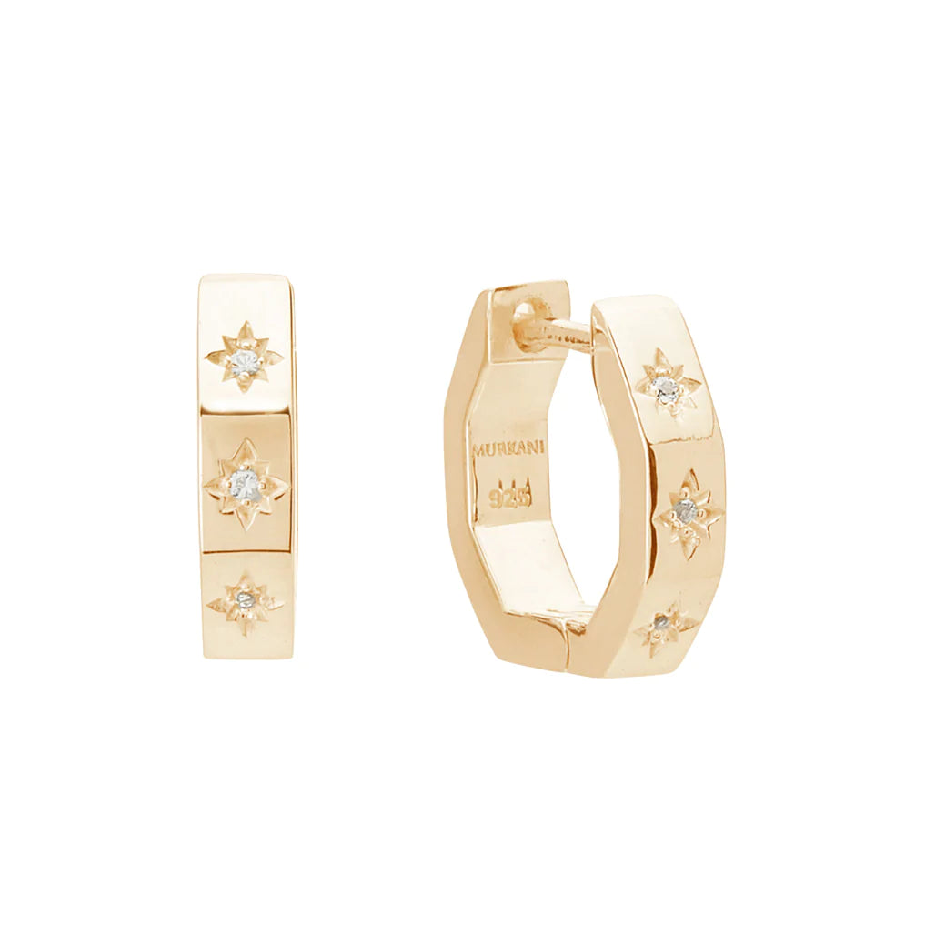 Huggies 12mm White Topaz | Yellow Gold